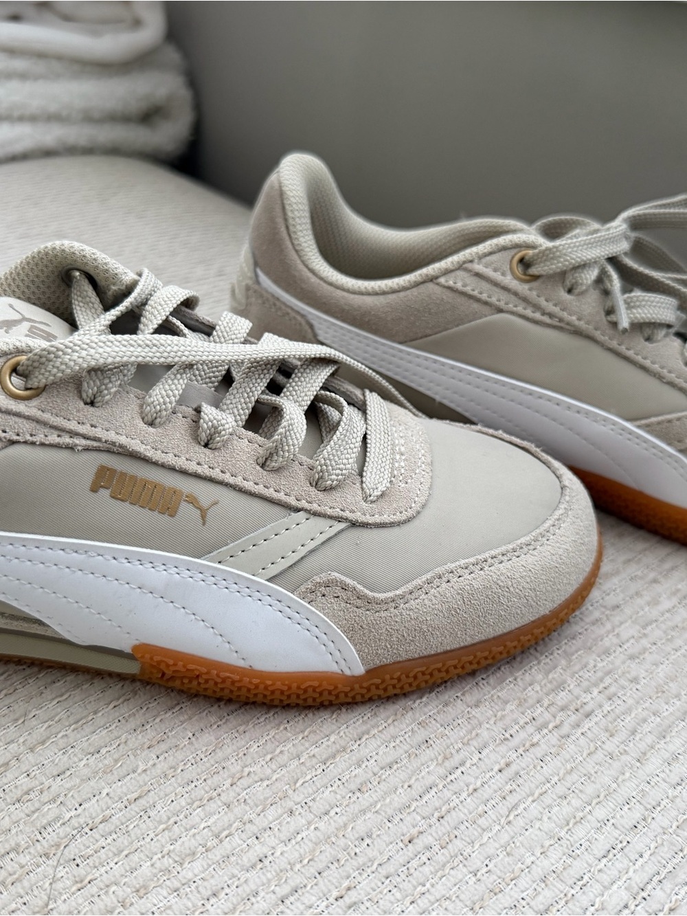 Puma Neutral Taupe and White Sneakers with Gum Sole - Picture 2 of 6